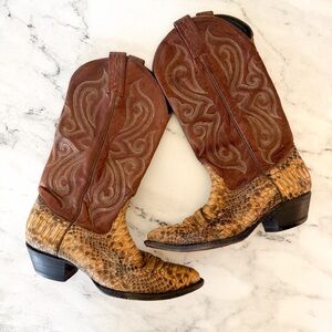 Vintage Tony Lama Womens Brown & Tan Leather Snakeskin Western Boots